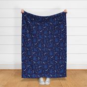 Large Cats and Dragonflies Night Prowl Navy Blue