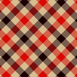 Tan Plaid with Diagonal Red and Black Stripes