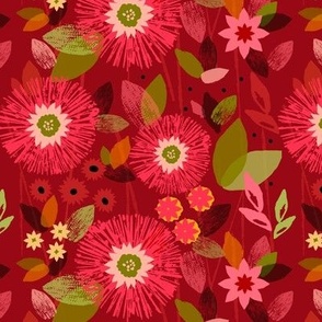 Fun Flower Bursts - Florescent Red - Medium