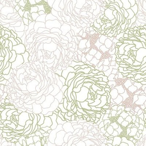 Peony and hydrangea line art pattern