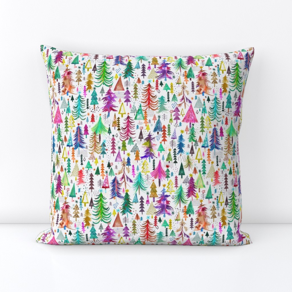 Colorful christmas Trees Forest Christmas Fabric Small