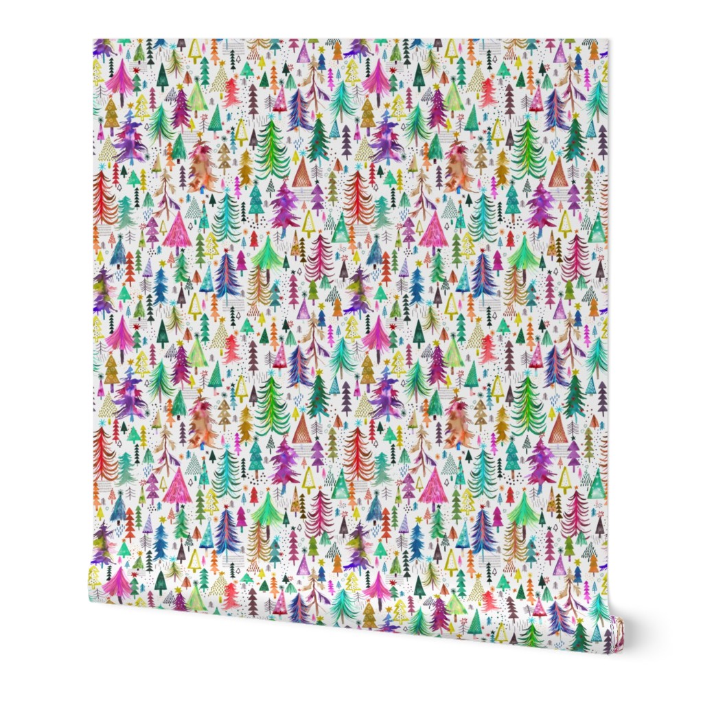 Colorful christmas Trees Forest Christmas Fabric Small