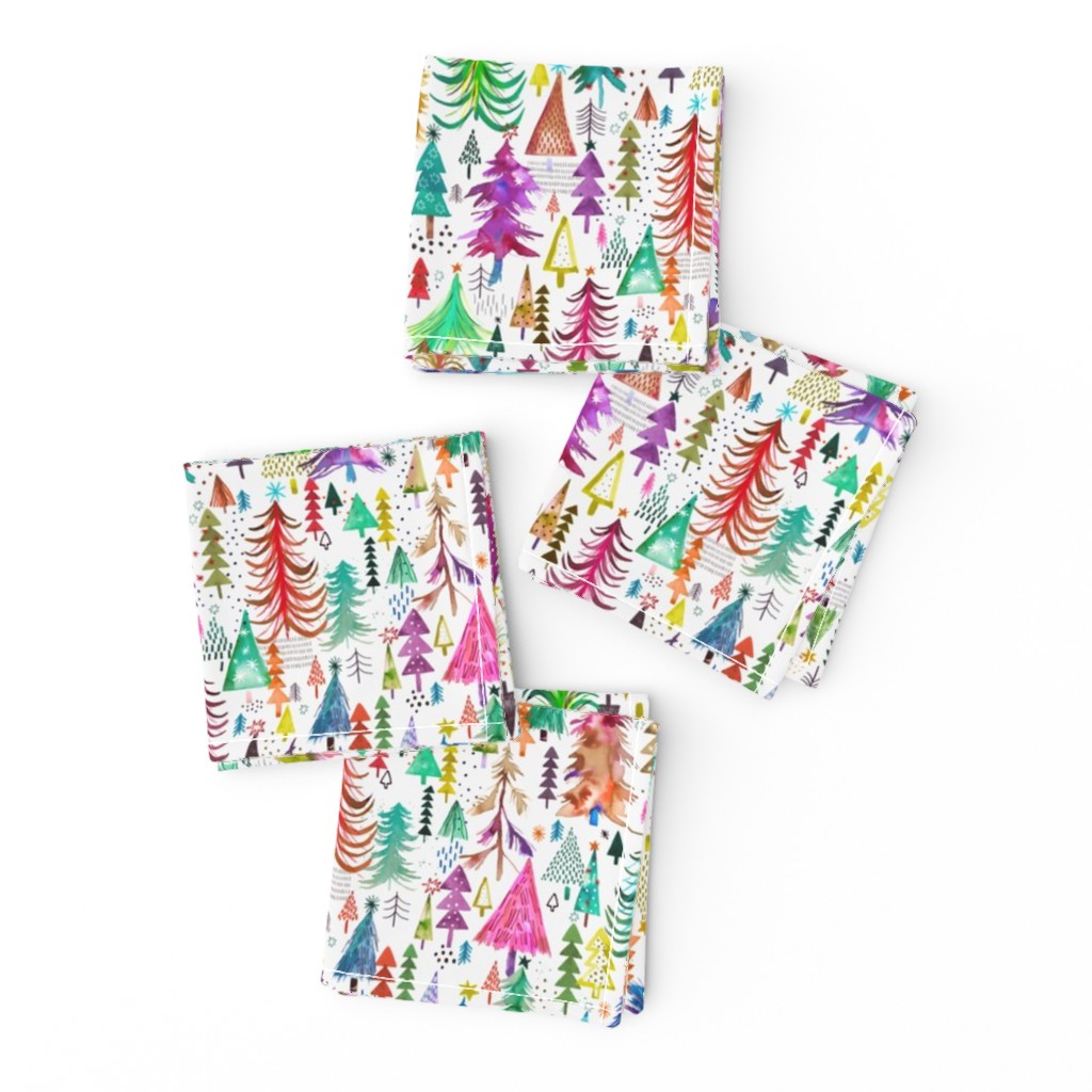 Colorful christmas Trees Forest Christmas Fabric Small