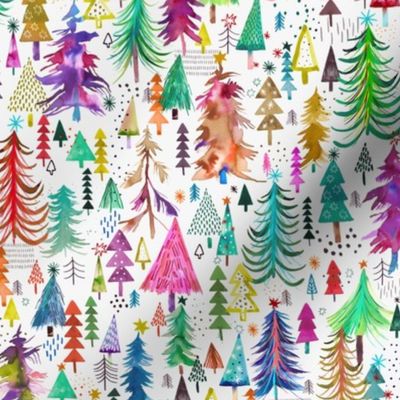 Colorful christmas Trees Forest Christmas Fabric Small