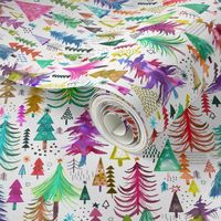 Colorful christmas Trees Forest Christmas Fabric Small