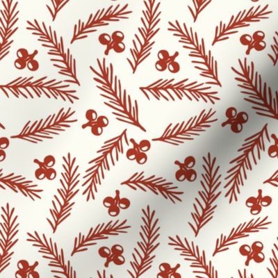 Pine Bits And Berries - Red, Off-White