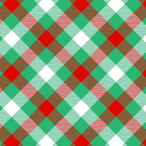 Christmas Plaid in Green Red and White Diagonal Stripes