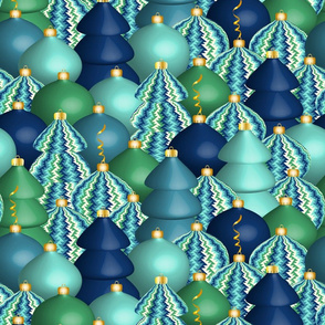 Christmas baubles crowded blue green large Wallpaper