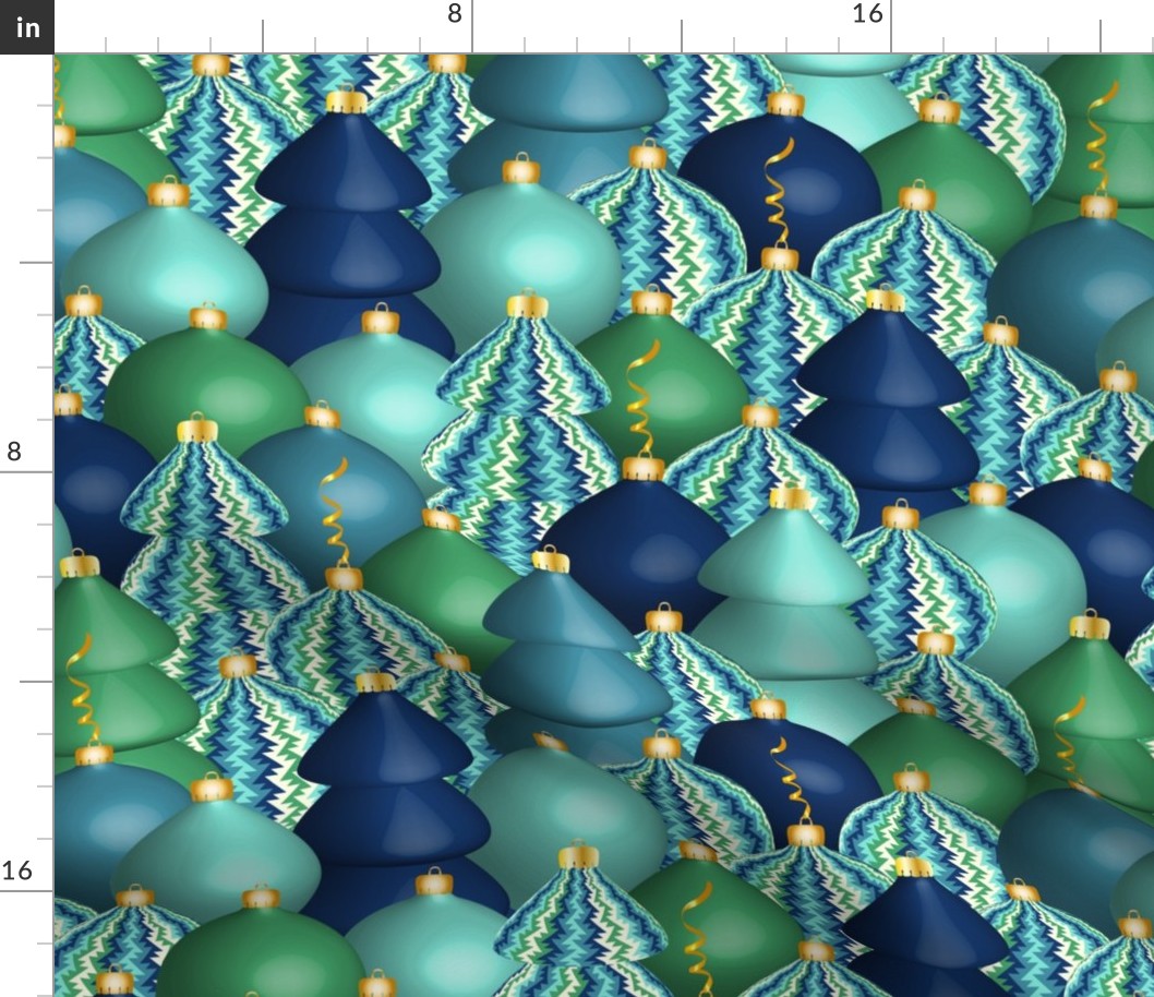 Christmas baubles crowded blue green large Wallpaper