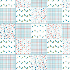 Bluebirds, dots and plaid coordinate