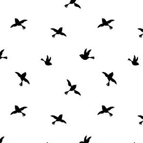 Little Ditsy Birdies Black on White