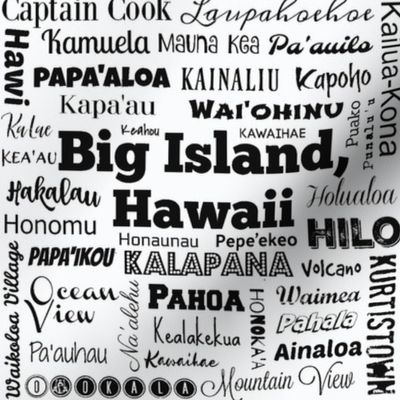 Cities of Big Island, Hawaii - white and black