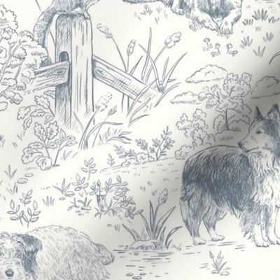Country Dogs Toile Gray