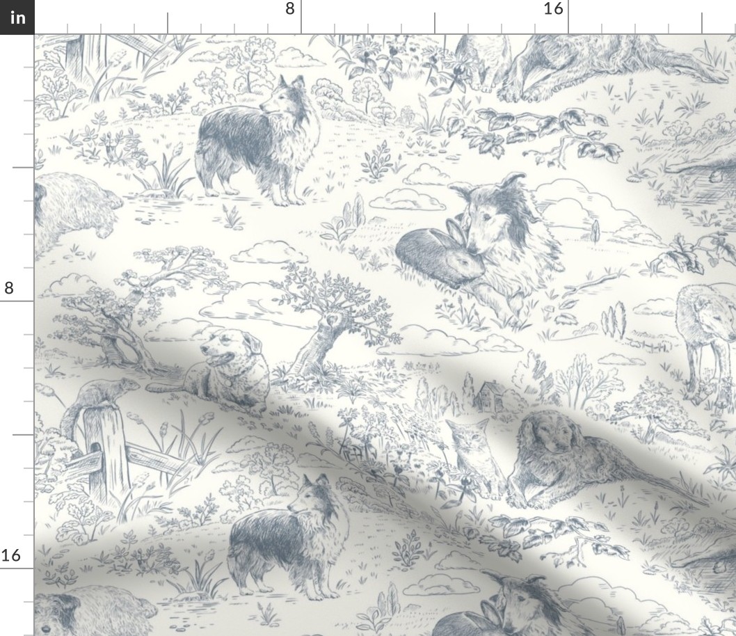 Country Dogs Toile Gray