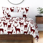 Buffalo Plaid Reindeer on white - large scale 