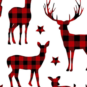 Buffalo Plaid Reindeer on white - large scale 