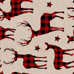 Buffalo Plaid Reindeer on camel linen rotated - large scale 