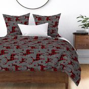 Buffalo Plaid Reindeer on grey linen rotated - large scale 