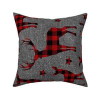 Buffalo Plaid Reindeer on grey linen rotated - large scale 