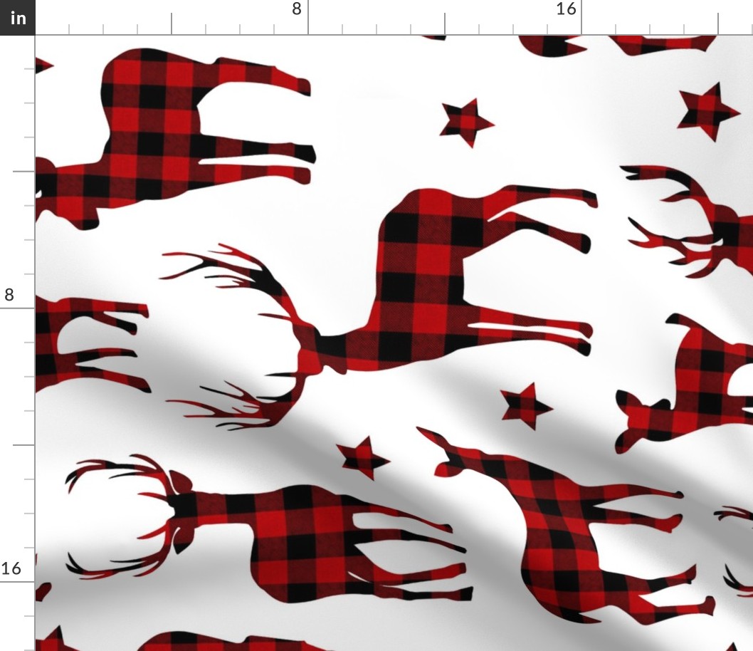 Buffalo Plaid Reindeer on white ROTATED - large scale 