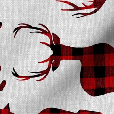 Buffalo Plaid Reindeer on light grey linen rotated- large scale 
