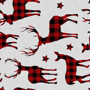 Buffalo Plaid Reindeer on light grey linen rotated- large scale 