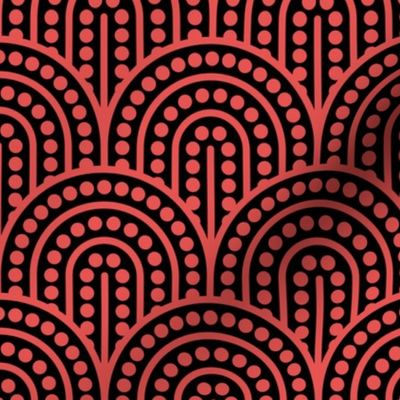 Geometric Pattern: Dotted Arch: Red on Black