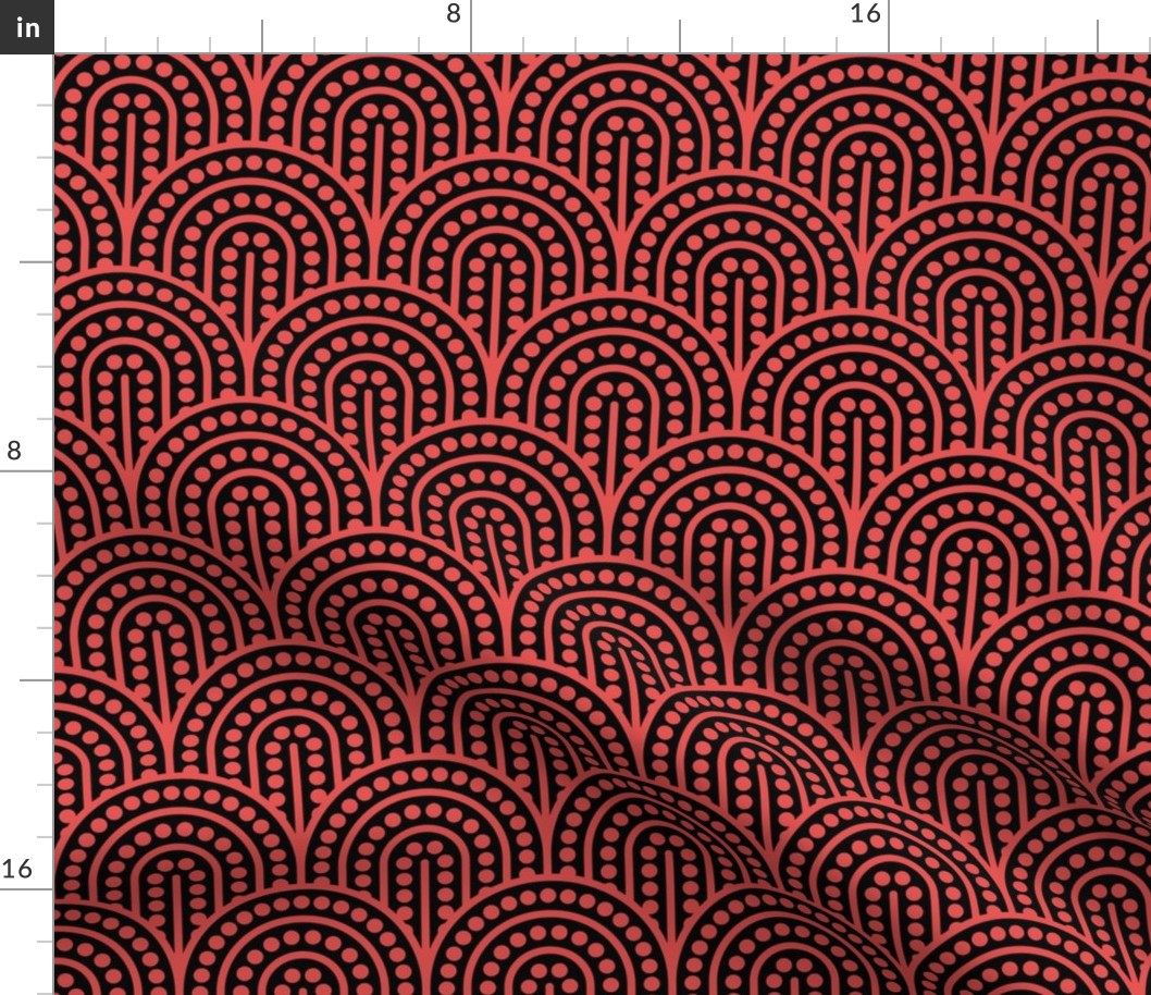 Geometric Pattern: Dotted Arch: Red on Black