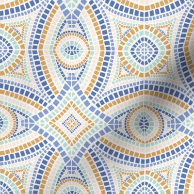 Moroccan mosaic tile in blue and gold