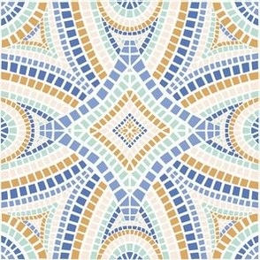 Moroccan mosaic tile in blue and gold