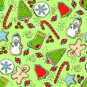 Christmas Sugar Cookies on Green
