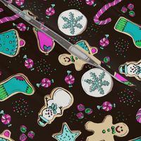 Christmas Cookie on Black, Pink, and Teal