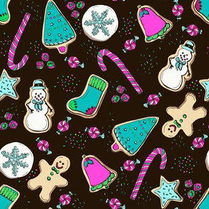 Christmas Cookie on Black, Pink, and Teal