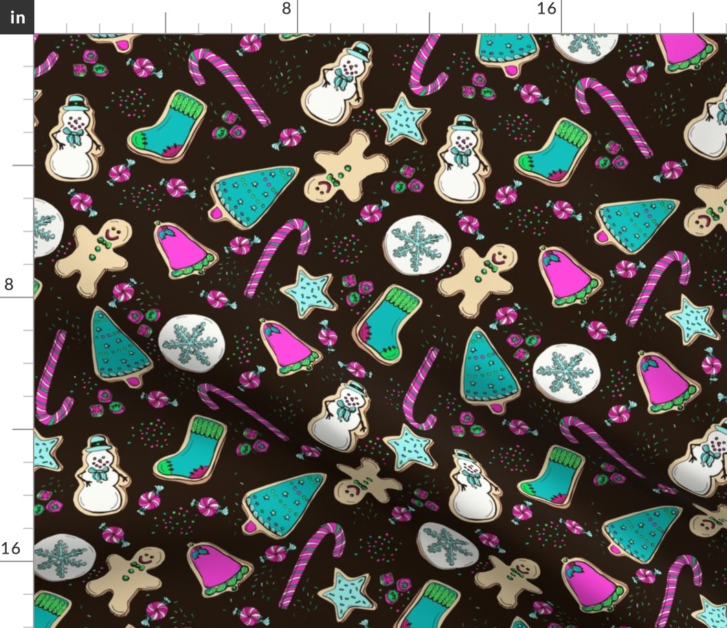 Christmas Cookie on Black, Pink, and Teal