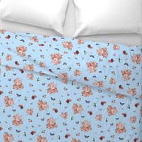 Antique Roses & Butterflies - baby blue, medium 