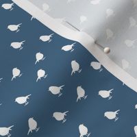 Micro Birds - white on pigeon blue