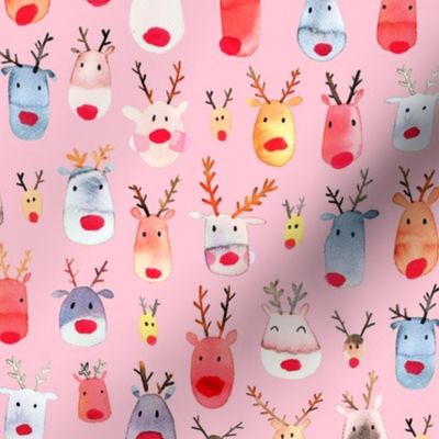 Pink Rudolph Reindeer Christmas Fabric Pink Medium