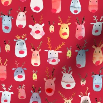 Red Rudolph Reindeer Christmas Fabric Crimson Red Medium