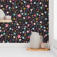 Stars night Stars Watercolor Stars kids Multicolor Black