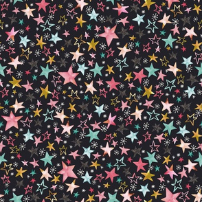 Stars night Stars Watercolor Stars kids Multicolor Black