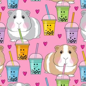 large guinea pigs and boba tea on pink