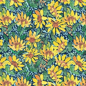 small scale - expressive sunflowers - navy