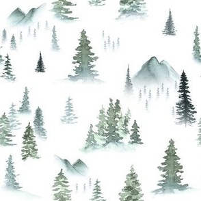 Misty Mountain in Winter Mist Green|Moutain Trees Snow|Renee Davis Davis