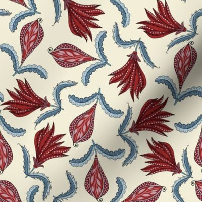 Indian Floral. Journey Accent Print.Red