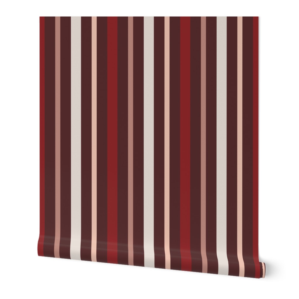 Hygge- Vertical Stripes- Chocolate- Umber Rust Fawn white- Large Scale