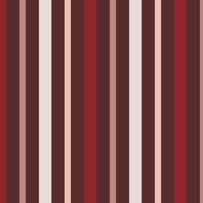 Hygge- Vertical Stripes- Chocolate- Umber Rust Fawn white- Large Scale