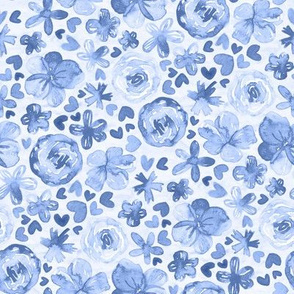 Pretty Ditsy Watercolor Floral - calming cornflower blue with pale watercolor background