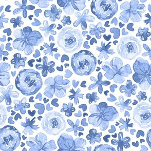 Pretty Ditsy Watercolor Floral - calming cornflower blue on white