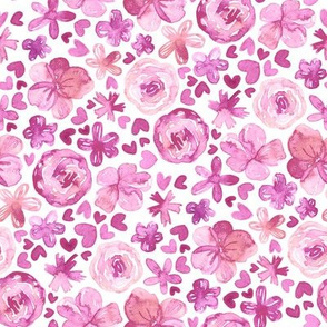 Ditsy Watercolor Floral - magenta, purple, plum and pink on white