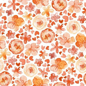  Warm Ditsy Watercolor Floral - orange and yellow on white 